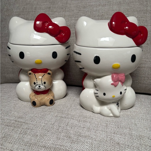 Blue Sky Red and White Kitty Figurines